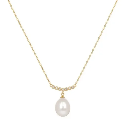 Gold Crescent Pearl Drop Necklace